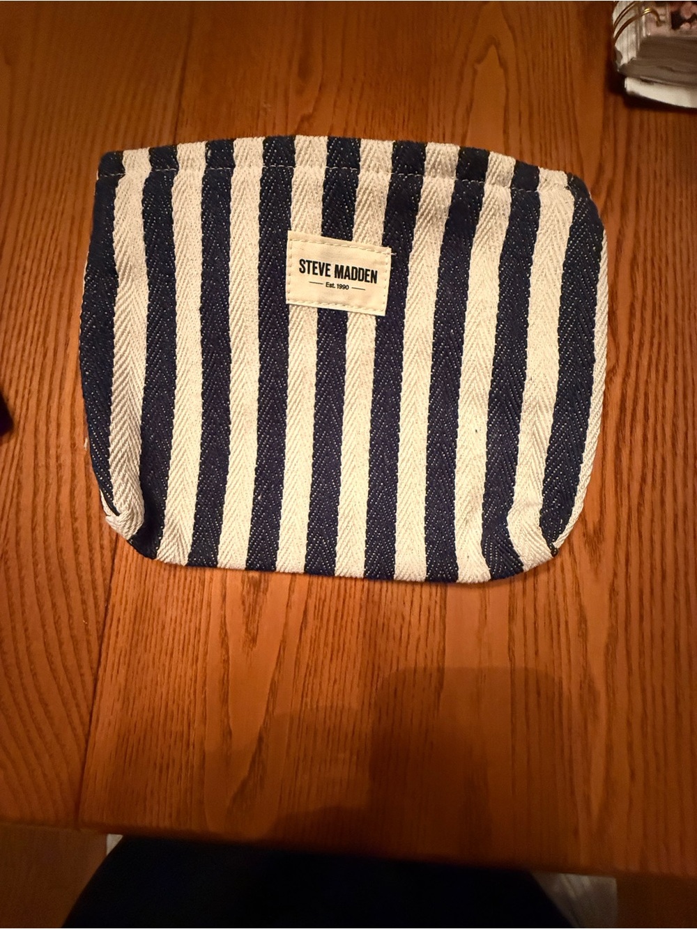 Steve Madden Striped Cosmetic Pouch in Blue & Cream